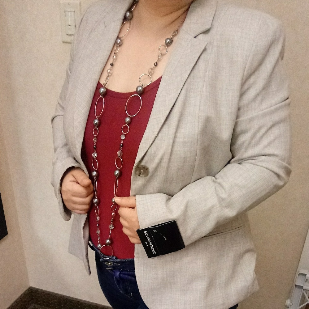 Tan blazer from Banana Republic